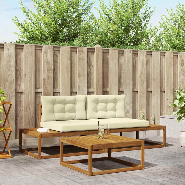 vidaXL Conjunto de Sof&aacute;s para Exterior 3 Pe&ccedil;a Natural e Creme
