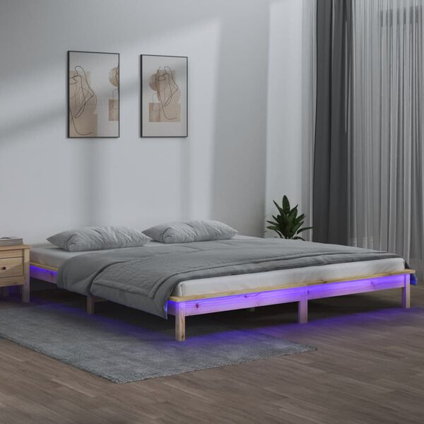 vidaXL Estrutura de cama c/ LED 140x190 cm madeira maciça