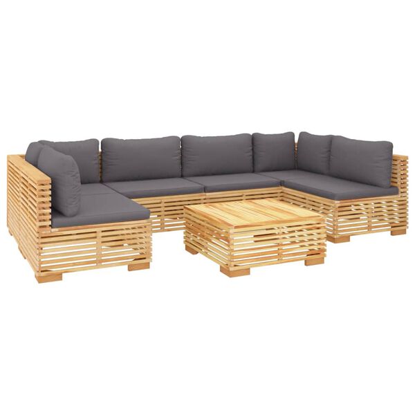 vidaXL 7 pcs conjunto lounge jardim c/ almofad&otilde;es madeira teca maci&ccedil;a