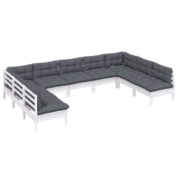 vidaXL 9 pcs conj. lounge de jardim c/ almofad&otilde;es pinho maci&ccedil;o branco