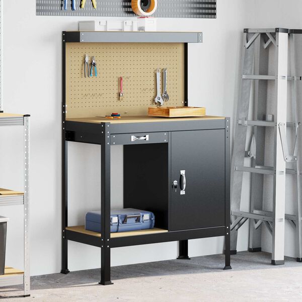 vidaXL Bancos de Trabalho Preto 90 x 49 x 141 cm Madeira processada