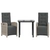 vidaXL 3 pcs conjunto bistr&ocirc; com almofad&otilde;es vime PE cinzento claro