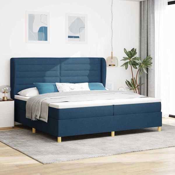 vidaXL Cama Box Springs com Colch&atilde;o Cinza Escuro 90x190 cm Azul tecido