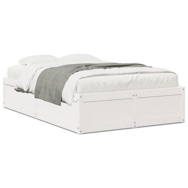 vidaXL Cama sem colch&atilde;o 120x200 cm madeira de pinho maci&ccedil;a branco