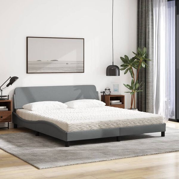 vidaXL Cama com colch&atilde;o Dover 180x200 cm tecido cinzento-claro