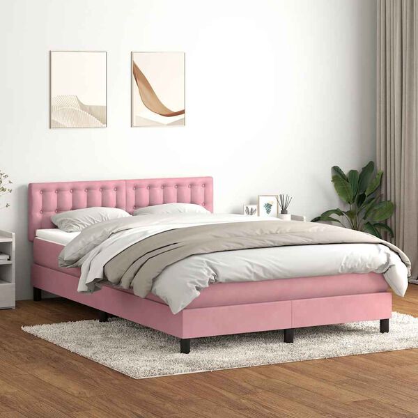 vidaXL Cama com molas/colch&atilde;o 160x220 cm veludo rosa