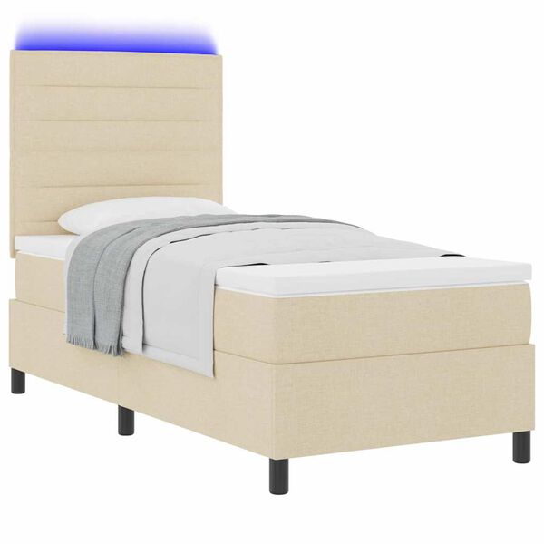 vidaXL Cama Box com colch&atilde;o com led Creme 80 x 200 cm tecido