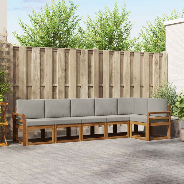 vidaXL Conjunto de Sof&aacute;s para Exterior 6 pcs Cinza Natural e Claro