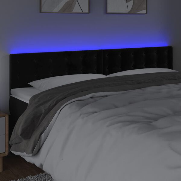 vidaXL Cabeceira de cama c/ luzes LED veludo 200x5x78/88 cm preto