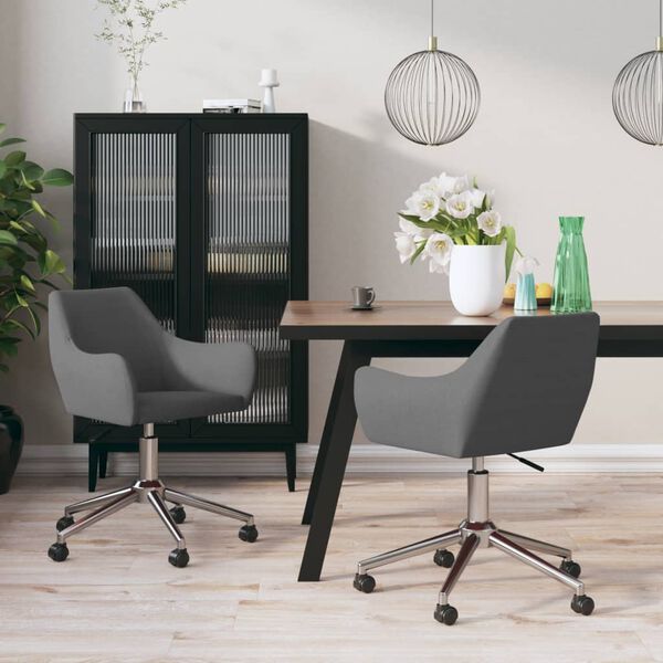 vidaXL Cadeiras de jantar girat&oacute;rias 2 pcs tecido cinzento-escuro