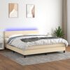 vidaXL Cama box spring c/ colch&atilde;o e LED 180x200 cm tecido cor creme