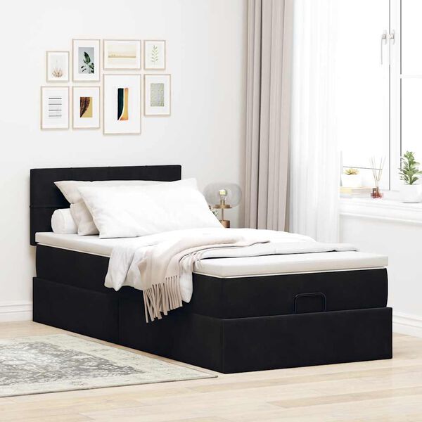 Estrutura de cama otomana vidaXL com colch&atilde;o preto 100x200cm Veludo