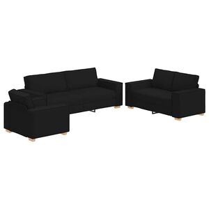 vidaXL Sof&aacute; 3 unid. Preto Tecido de mistura de linho