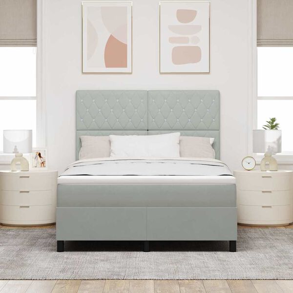 vidaXL Cama Box com colch&atilde;o Cinzento-claro 140 x 190 cm tecido