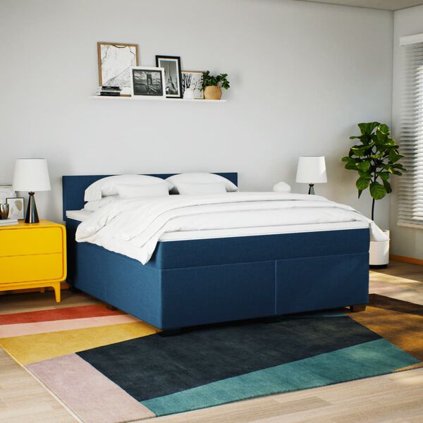 vidaXL Cama com molas/colch&atilde;o 180x200 cm tecido azul