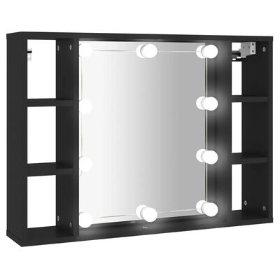 vidaXL Armário espelhado com luzes LED 76x15x55 cm preto