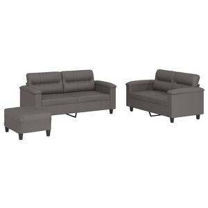 vidaXL 3 pcs conjunto de sof&aacute;s c/ almofad&otilde;es couro artificial cinzento