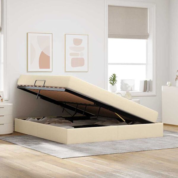 vidaXL Cama com arruma&ccedil;&atilde;o e colch&atilde;o Creme 160 x 200 cm Poli&eacute;ster