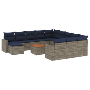 vidaXL Conjunto de sof&aacute; de jardim com 13 pe&ccedil;as e almofadas em rattan sint&eacute;tico cinza