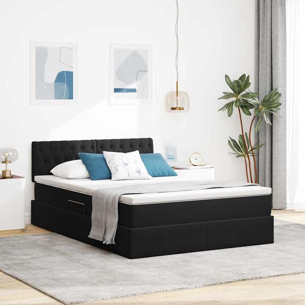 vidaXL Cama com Armazenamento com colch&atilde;o Preto 140 x 200 cm Veludo