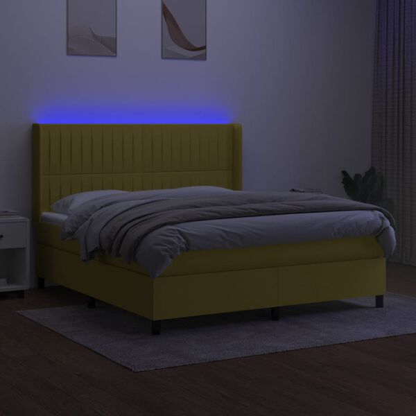 vidaXL Cama box spring c/ colch&atilde;o e LED 180x200 cm tecido verde