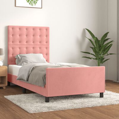 vidaXL Estrutura de cama c/ cabeceira 90x200 cm veludo rosa
