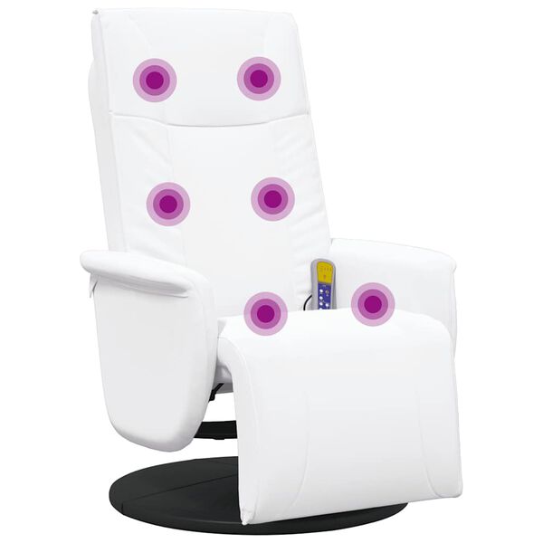 vidaXL Cadeira massagens reclin&aacute;vel c/apoio p&eacute;s couro artif. branco