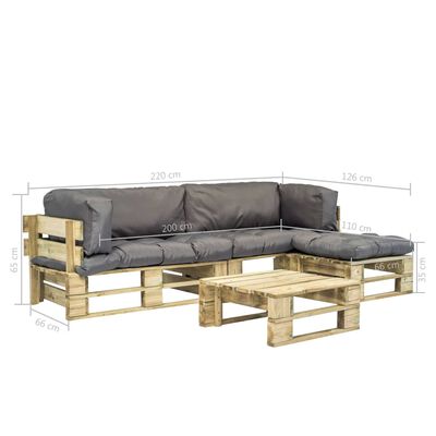 vidaXL Conj. lounge de paletes 4 pcs com almofadões cinzentos madeira