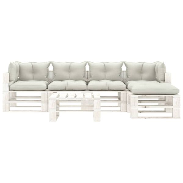 vidaXL Conjunto lounge de jardim em paletes 6 pcs c/ almofad&otilde;es beges