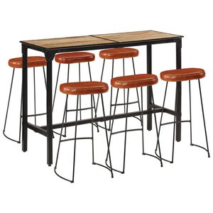 vidaXL 7 pcs conj. de bar madeira de mangueira &aacute;spera maci&ccedil;a e metal