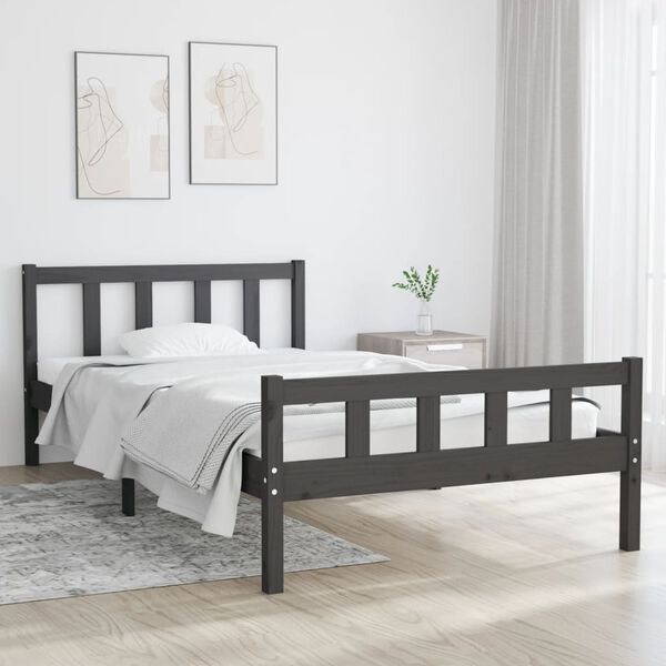 vidaXL Estrutura de cama 100x200 cm madeira maci&ccedil;a cinzento