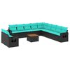 vidaXL Conjunto de sof&aacute; de jardim com 12 pe&ccedil;as e almofadas em rattan sint&eacute;tico preto