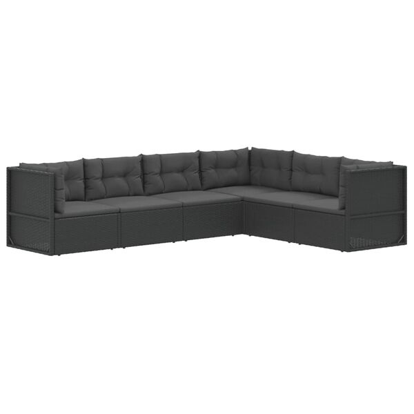 vidaXL 6 pcs conjunto lounge de jardim c/ almofad&otilde;es vime PE preto