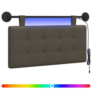 vidaXL Cabeceira suspensa Com luz LED Cinzento Couro Sint&eacute;tico