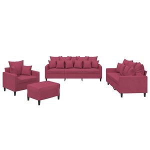 vidaXL 4 pcs conjunto de sof&aacute;s com almofad&otilde;es veludo vermelho tinto
