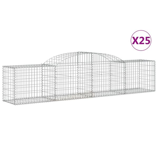 vidaXL Cestos gabião arqueados 25pcs 300x50x60/80 cm ferro galvanizado