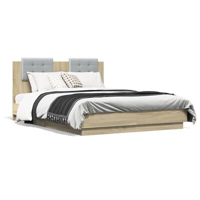 vidaXL Estrutura cama cabeceira/luzes LED 120x190 cm carvalho sonoma