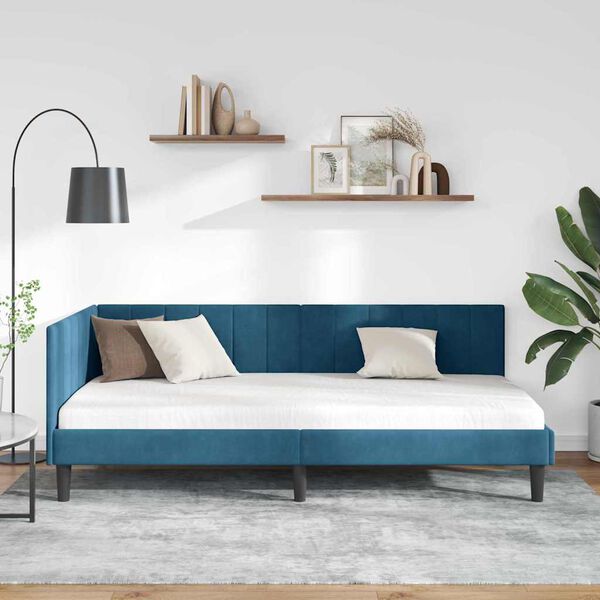vidaXL Estrutura de Cama de Canto Azul 90 cm x 190 cm Veludo