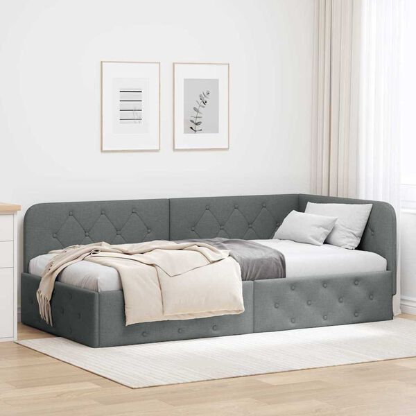 vidaXL Estrutura de Cama de Canto Cinza Escuro 100 x 200 cm tecido