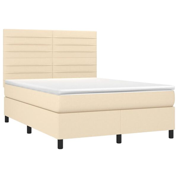 vidaXL Cama com molas/colch&atilde;o 140x200 cm tecido cor creme