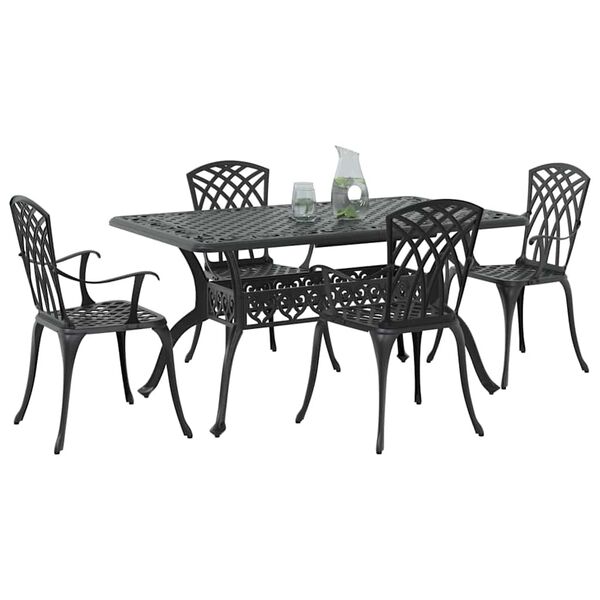vidaXL Conjunto de Jantar para Jardim 5 pcs Preto Alum&iacute;nio
