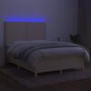 vidaXL Cama box spring c/ colch&atilde;o e LED 140x190 cm tecido cor creme