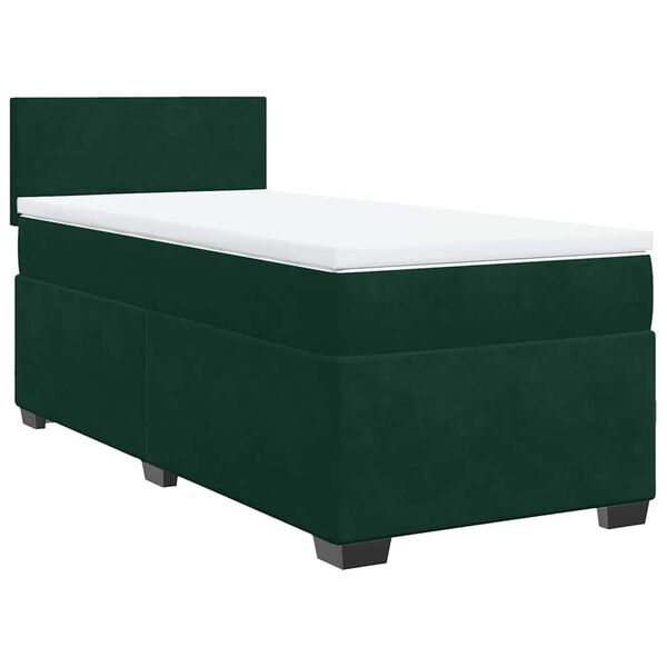 vidaXL Cama com molas/colch&atilde;o 100x200 cm veludo verde-escuro
