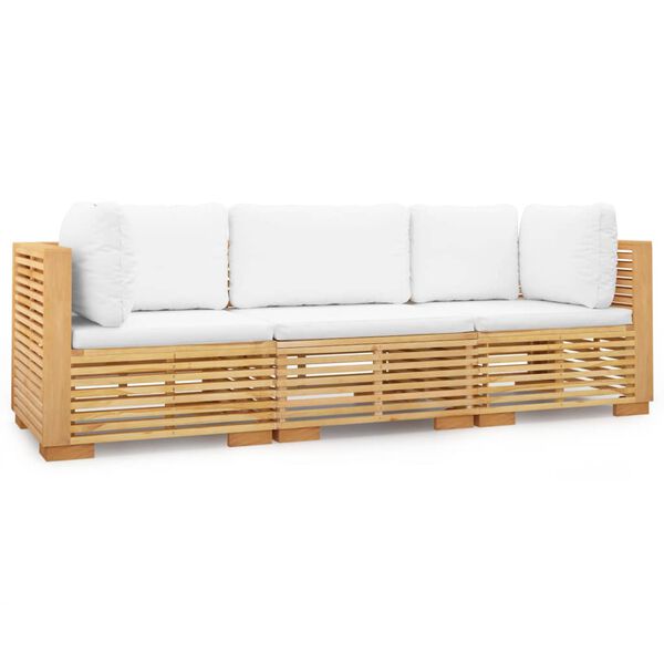 vidaXL 3 pcs conjunto lounge jardim c/ almofad&otilde;es madeira teca maci&ccedil;a