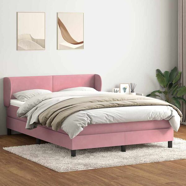 vidaXL Cama box spring com colch&atilde;o 160x210 cm veludo rosa