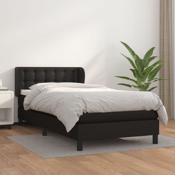 vidaXL Cama com molas/colch&atilde;o 100x200 cm couro artificial preto