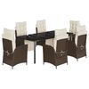 vidaXL 7 pcs conjunto jantar p/ jardim c/ almofad&otilde;es vime PE castanho