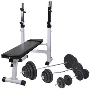 vidaXL Banco muscula&ccedil;&atilde;o c/ suporte p/ pesos + barras e halteres 120 kg