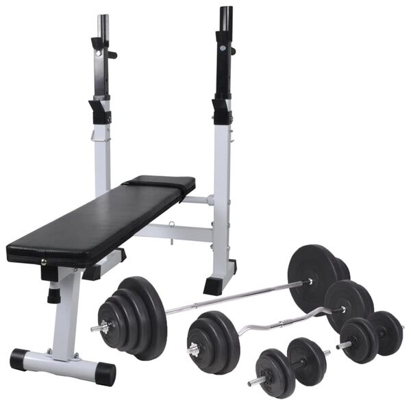 vidaXL Banco muscula&ccedil;&atilde;o c/ suporte p/ pesos + barras e halteres 120 kg