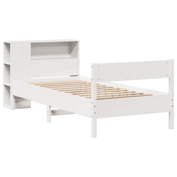 vidaXL Cama com estante sem colch&atilde;o 90x200 cm pinho maci&ccedil;o branco